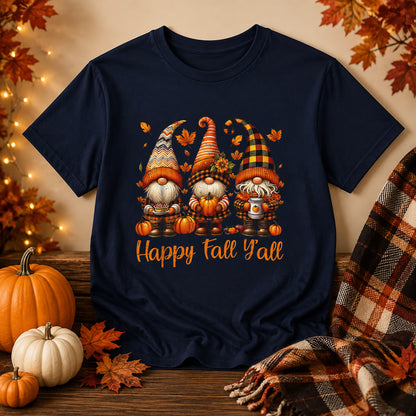 Fall Gnomes T-Shirt — "Happy Fall Y'all" Autumn Tee