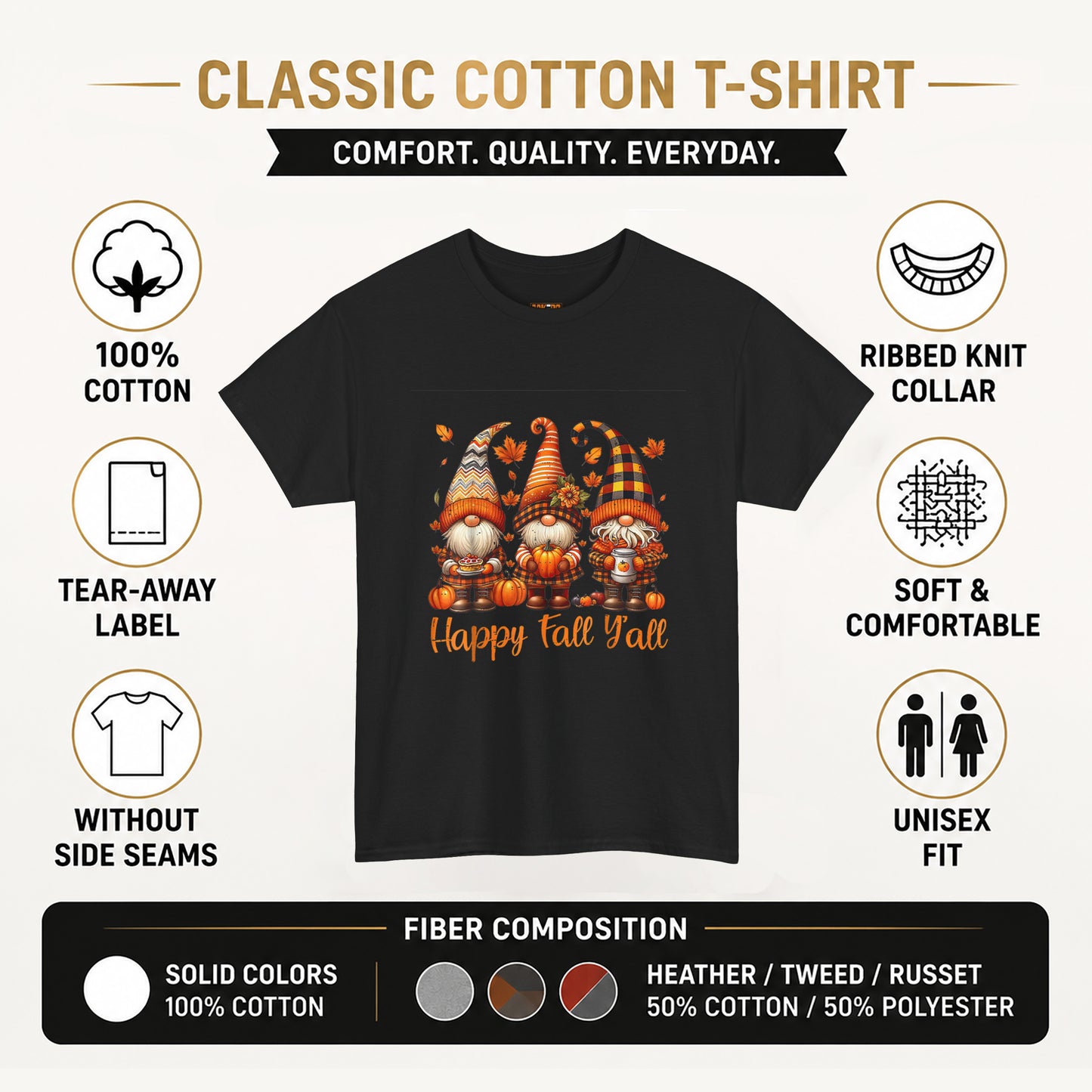Fall Gnomes T-Shirt — "Happy Fall Y'all" Autumn Tee