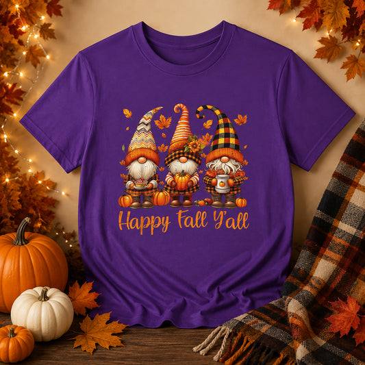 Fall Gnomes T-Shirt — "Happy Fall Y'all" Autumn Tee