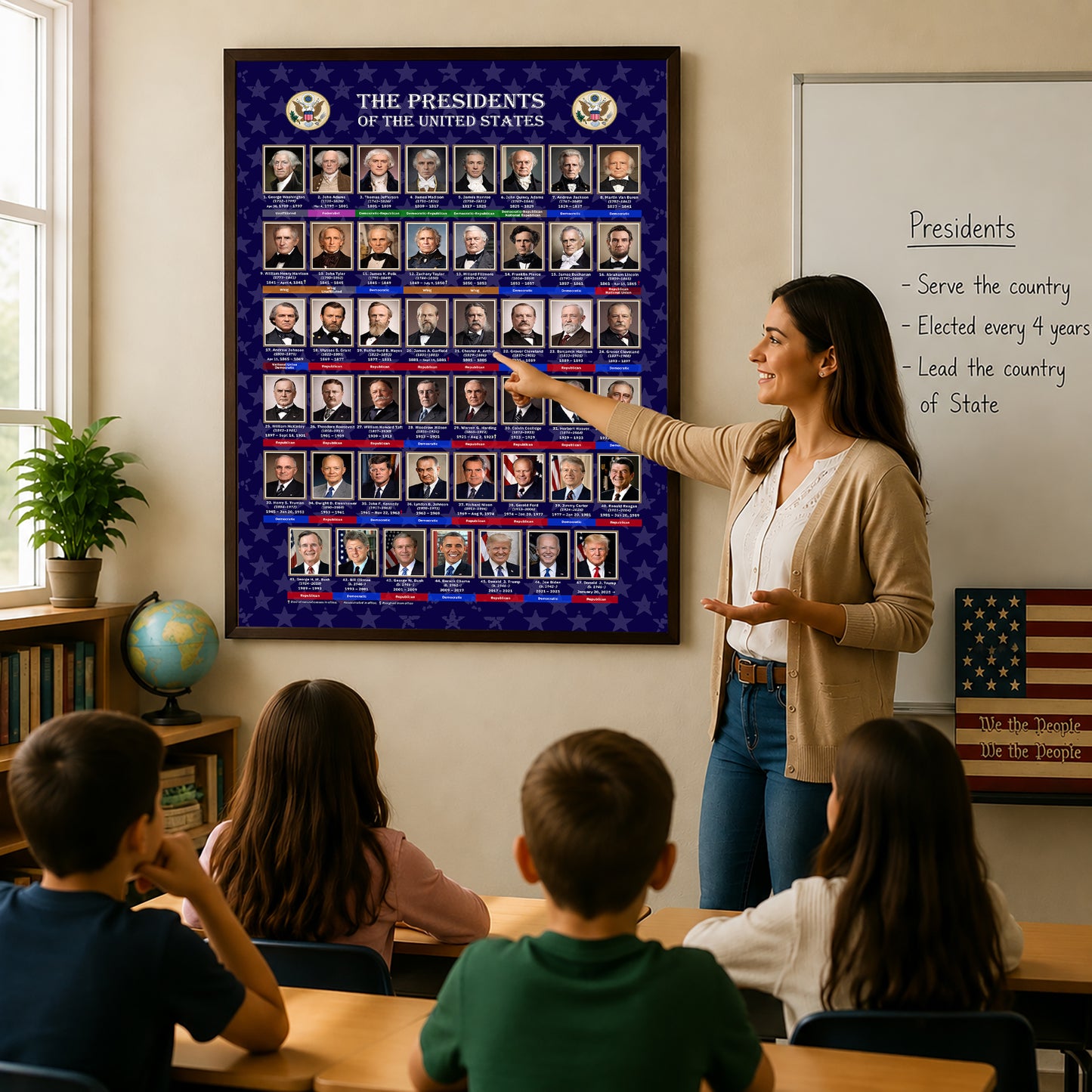 United States Presidents Poster — Rolled Historical Portraits Chart