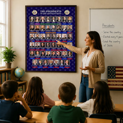 United States Presidents Poster — Rolled Historical Portraits Chart