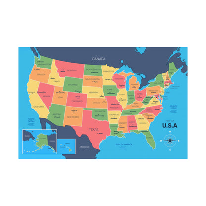 USA Map Poster - States and Capitals Educational Wall Art