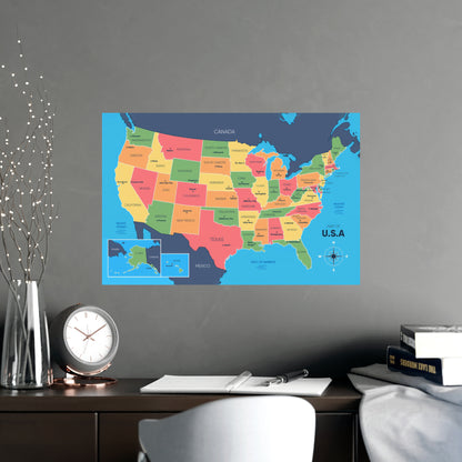 USA Map Poster - States and Capitals Educational Wall Art