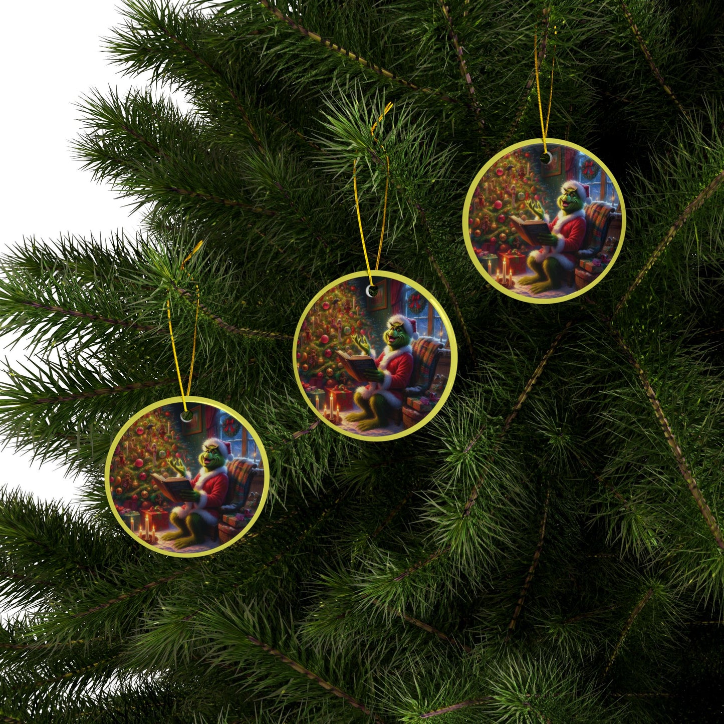 Grinch’s Christmas Chronicles Christmas Ceramic Ornaments, 2-Side Print, (1pc, 3pcs, 5pcs, 10pcs)