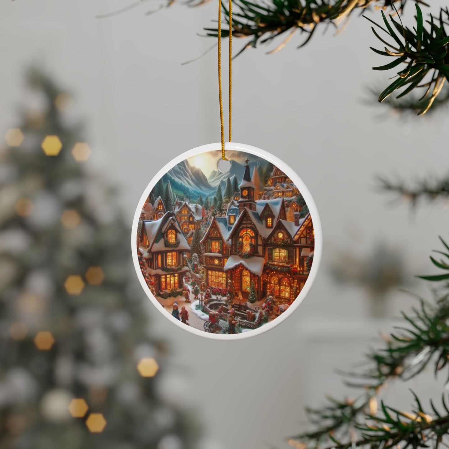 Enchanted Winter Town Ceramic Ornaments, 2-Side Print, (1pc, 3pcs, 5pcs, 10pcs)