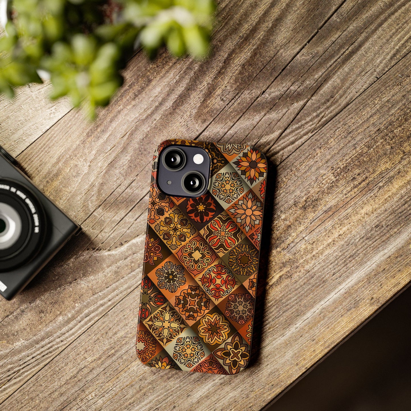 Aztec Geometric Slim Case, Boho Orange