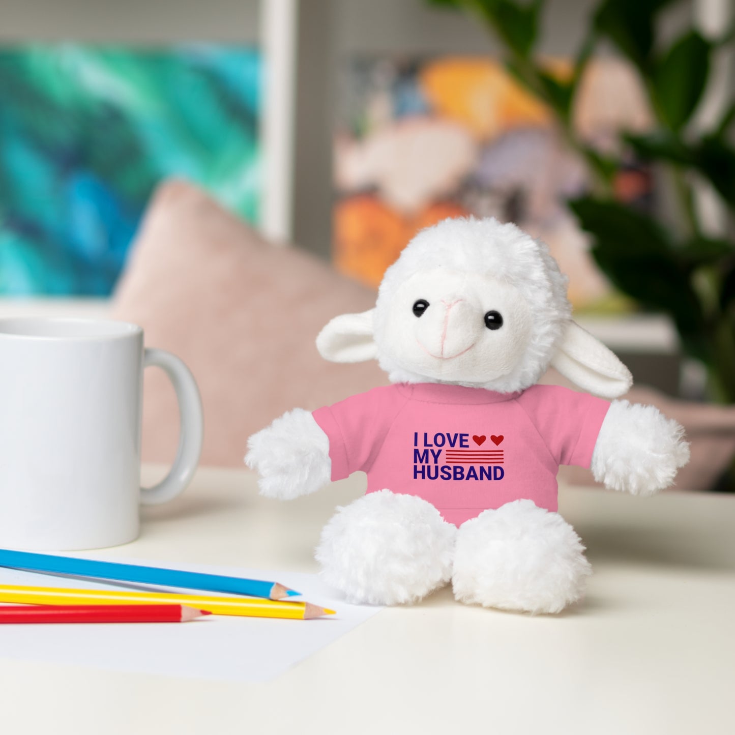 Stuffed Animal with "I love my husband" Tee, Gift for husband