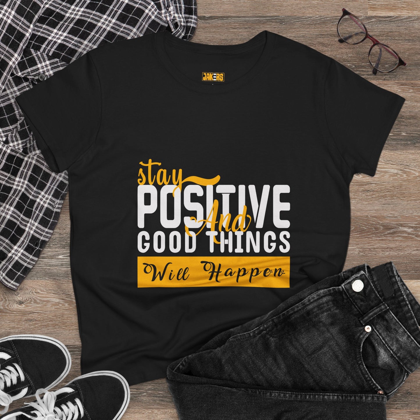Stay Positive Women's Midweight Cotton Tee - Inspirational T-Shirt