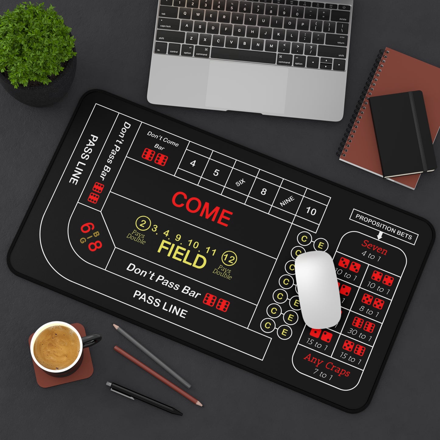 Casino Craps Desk Mat — 2-in-1 Gaming Surface / Black