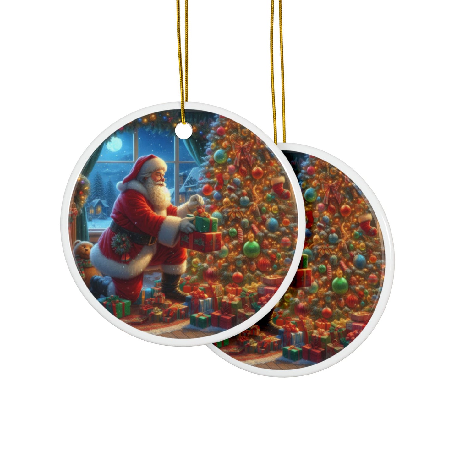 Holiday Magic: Santa's Presents Christmas Ceramic Ornaments, 2-Side Print, (1pc, 3pcs, 5pcs, 10pcs)