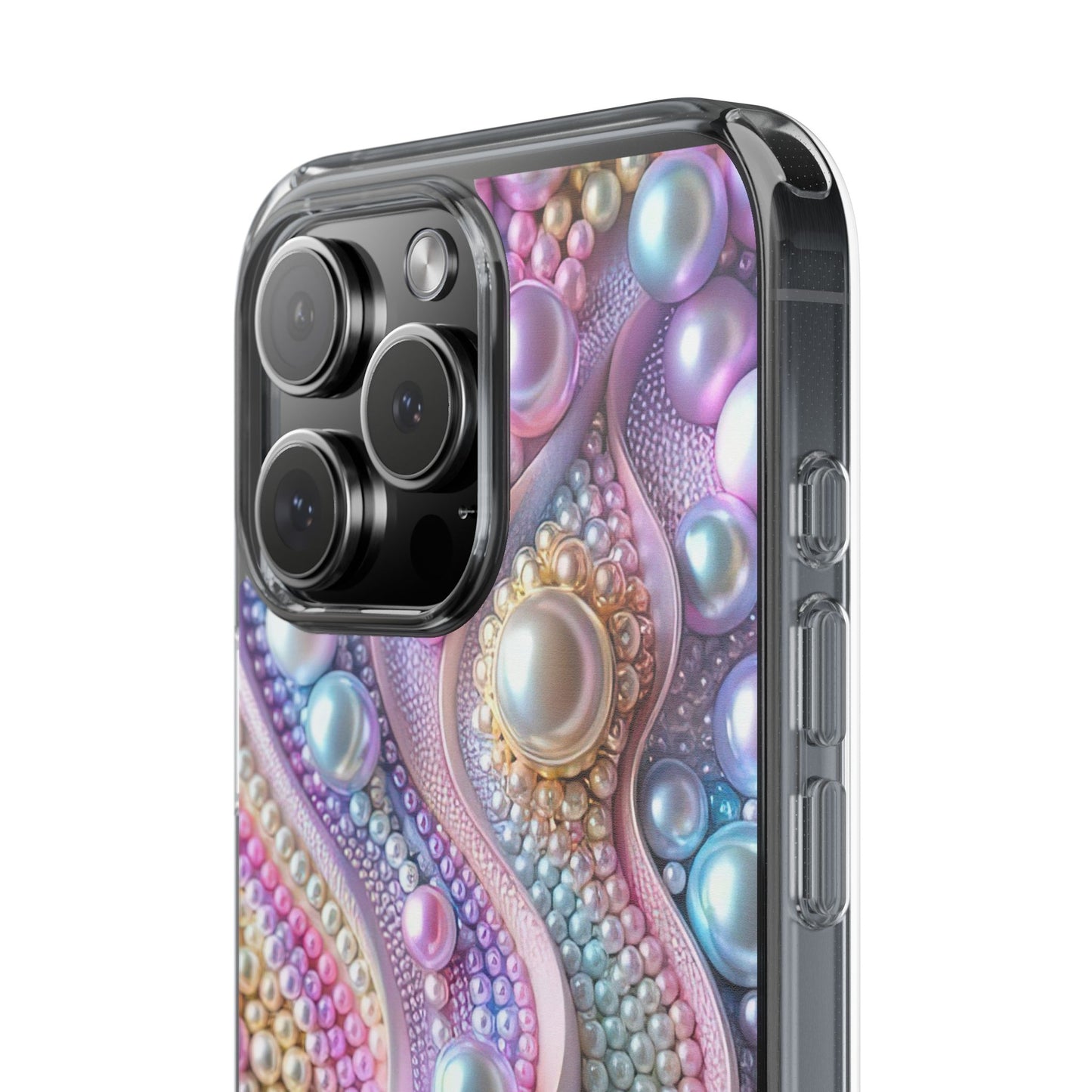Colorful Pearl Wave Clear Phone Case, Elegant iPhone Cover