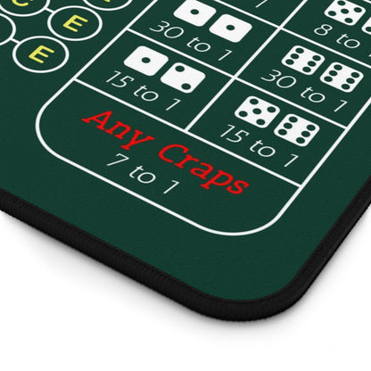 Craps Table Layout Desk Mat — 2-in-1 Casino Gaming Green Play Surface