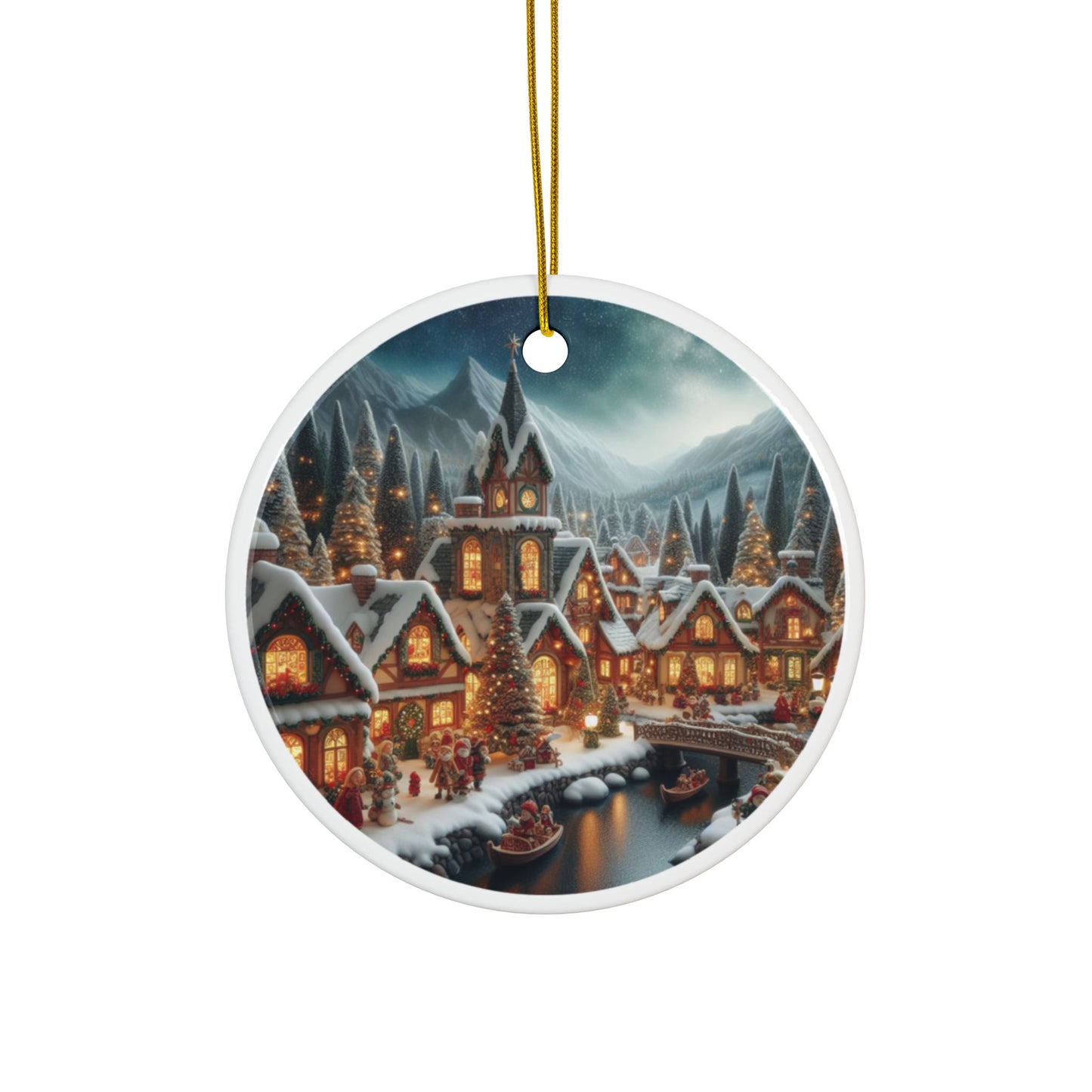 Silent Night in a Snow-Blanketed Village Ceramic Ornaments, 2-Side Print, (1pc, 3pcs, 5pcs, 10pcs)