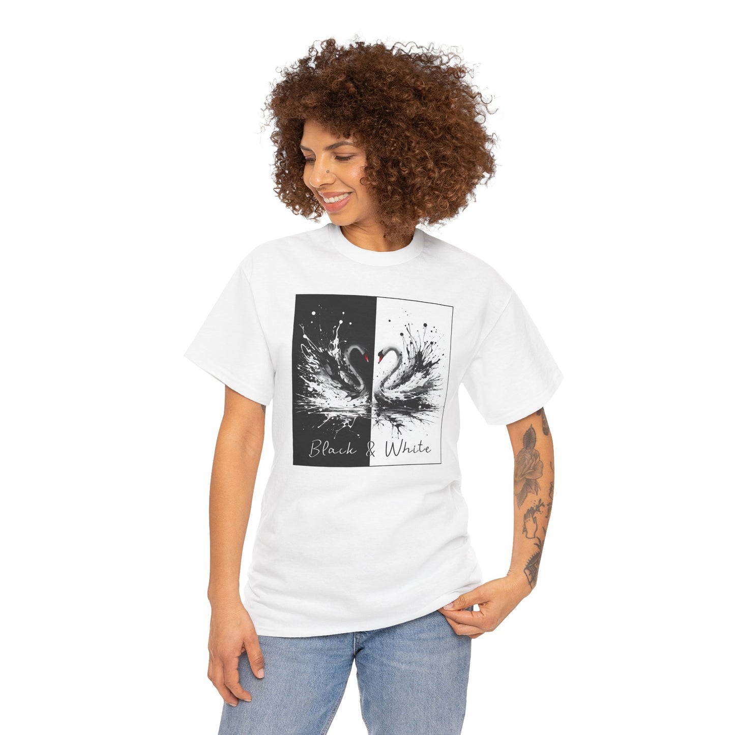 Black & White Swans Unisex Heavy Cotton Tee