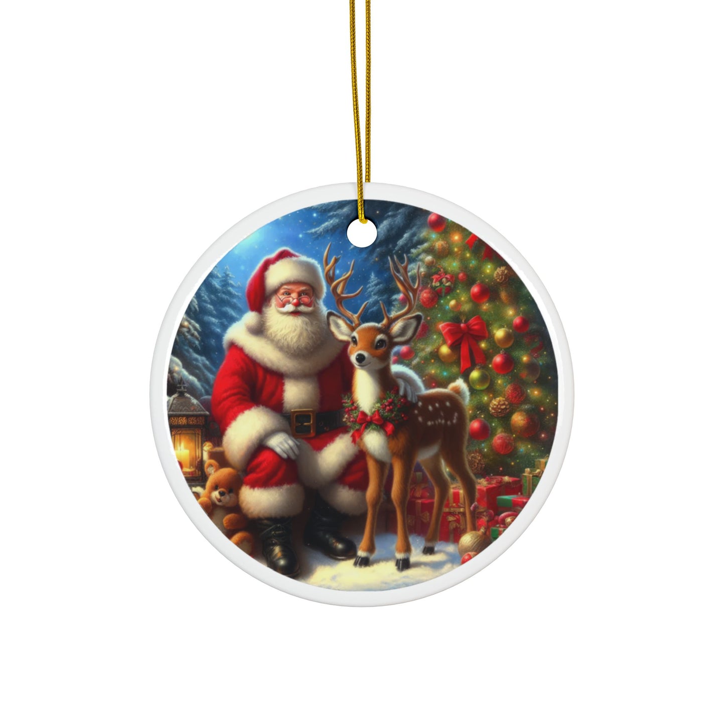 The Spirit of Christmas: Santa and Reindeer Christmas Ceramic Ornaments, 2-Side Print, (1pc, 3pcs, 5pcs, 10pcs)