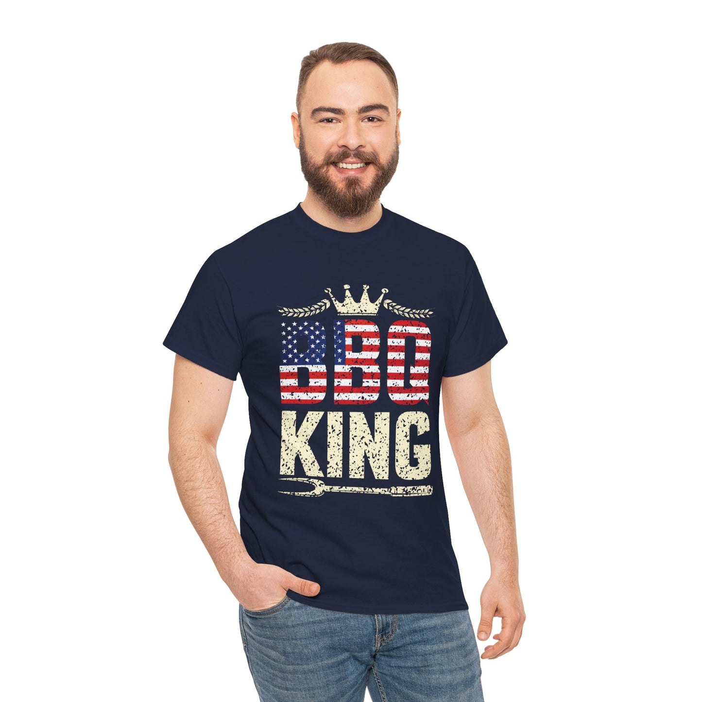 BBQ King Unisex Heavy Cotton Tee - Patriotic Grilling Shirt for Summer Celebrations