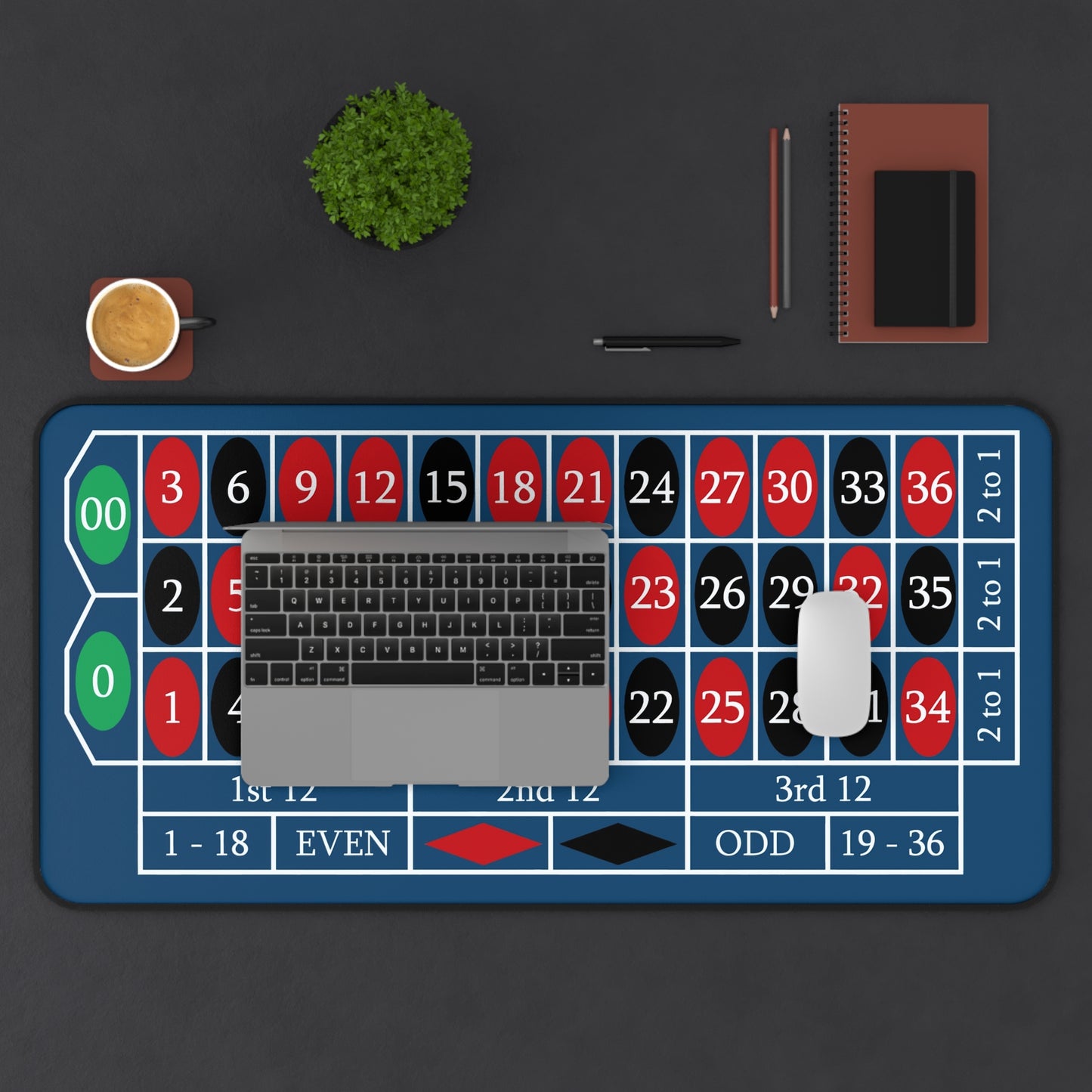 2 in 1 Casino  Desk Mat - American Roulette Gaming Accessory