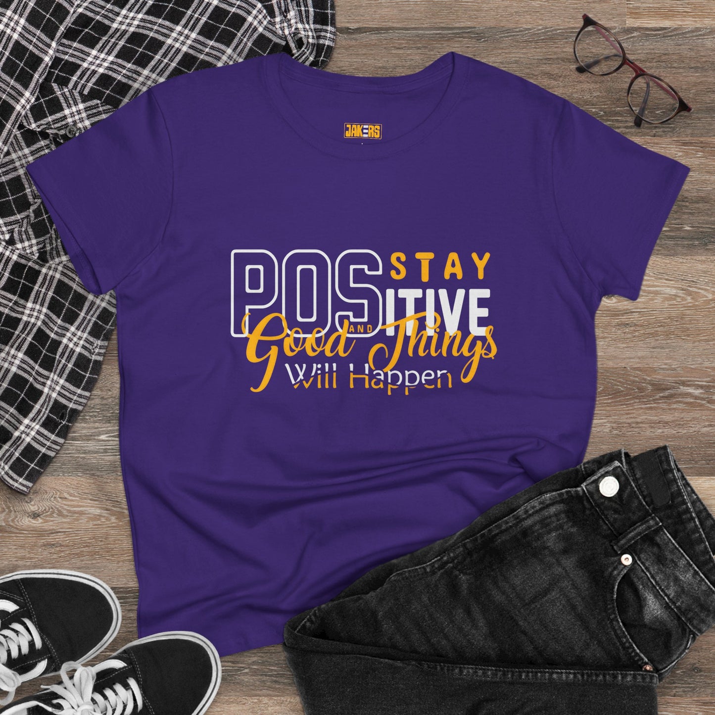 Stay Positive Women's Cotton Tee - Inspirational Motivational T-Shirt