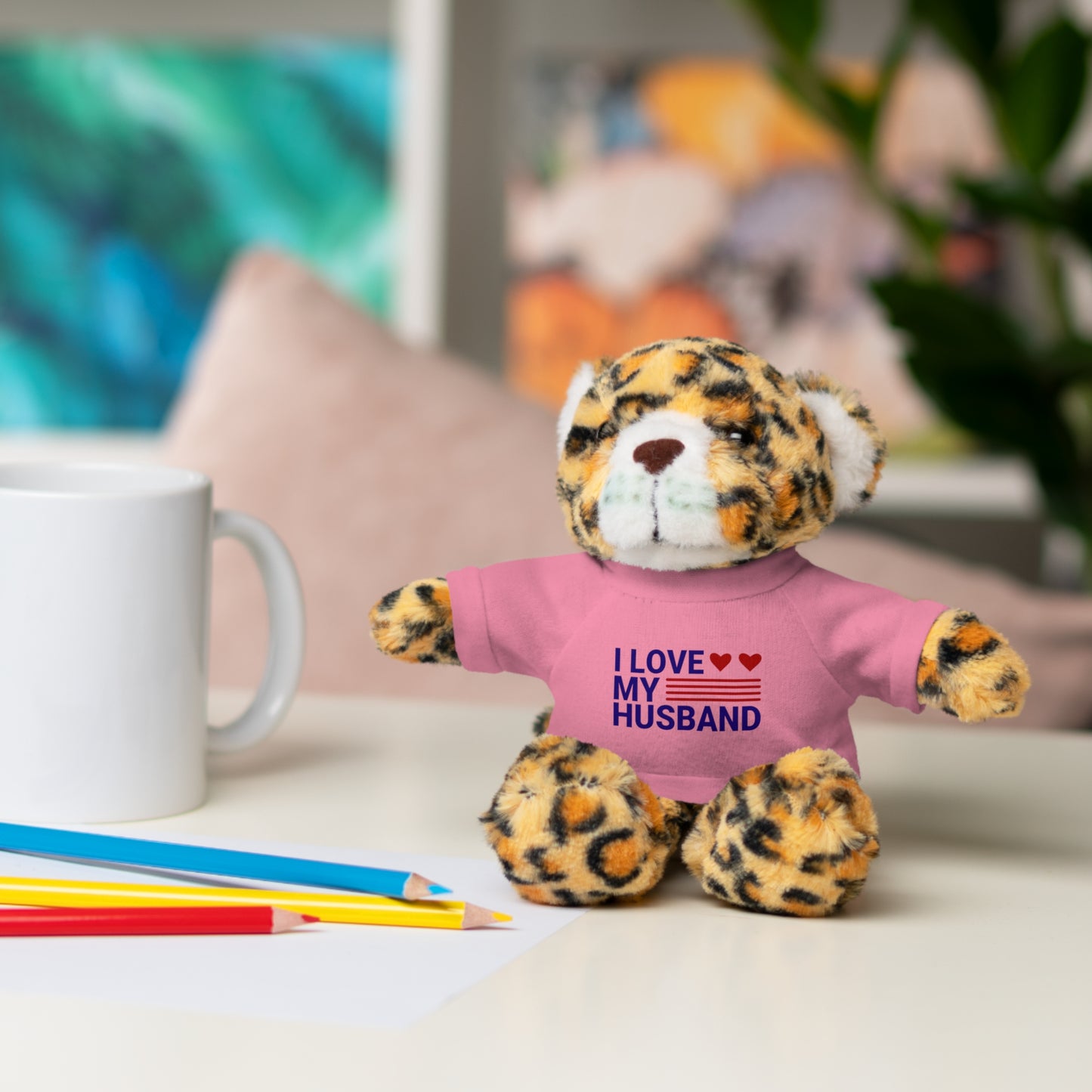 Stuffed Animal with "I love my husband" Tee, Gift for husband