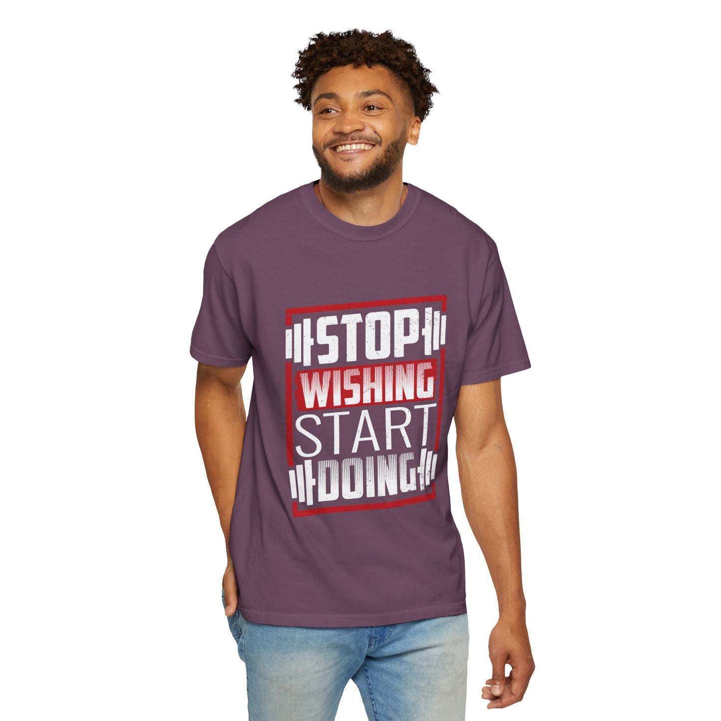 Motivational Workout T-Shirt - 'Stop Wishing Start Doing'