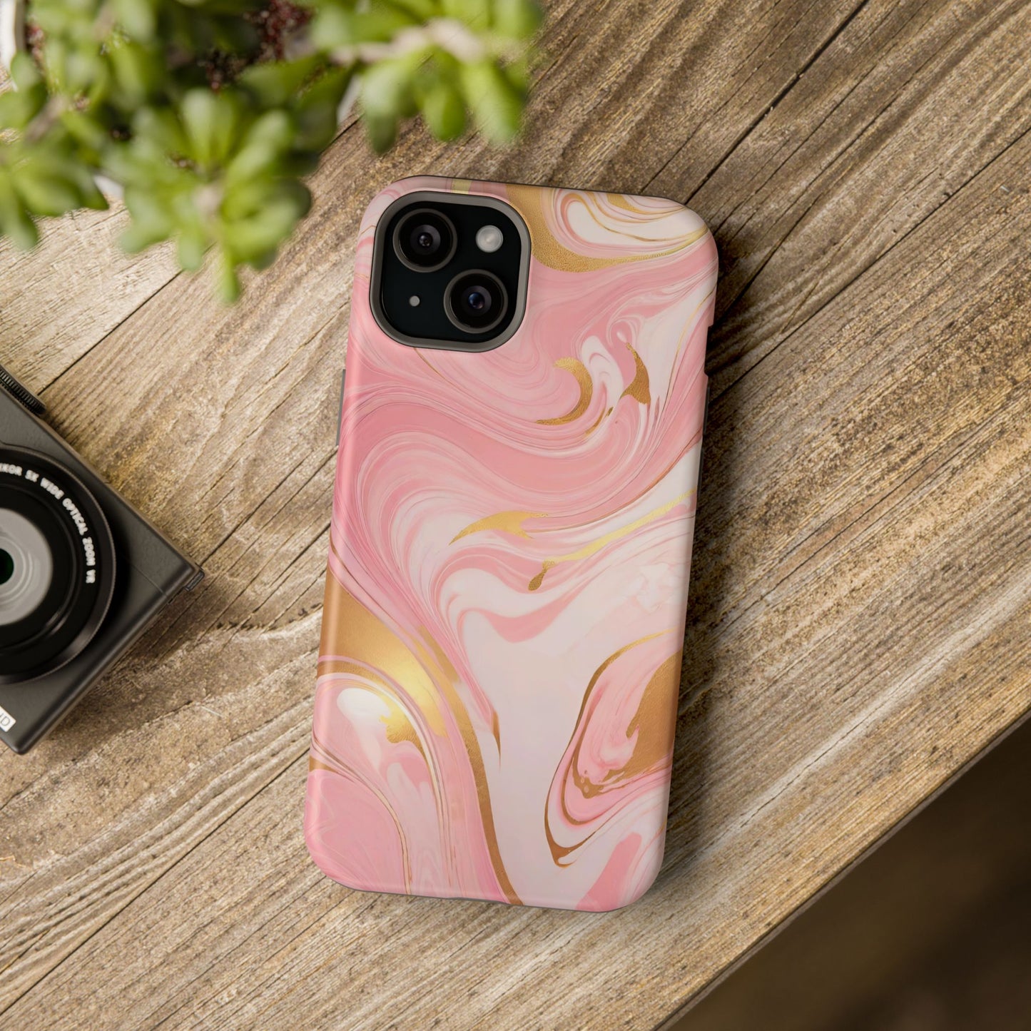 Stylish Magnetic Phone Case, Pink Marble Protective Cover