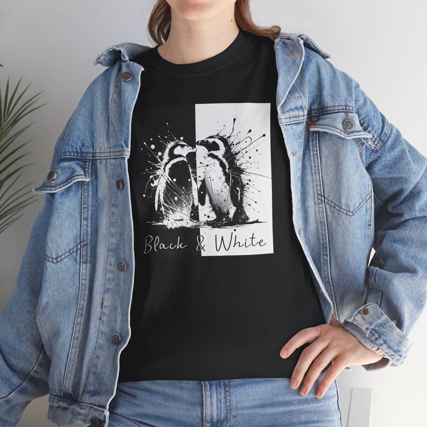 Black & White Penguins Unisex Heavy Cotton Tee