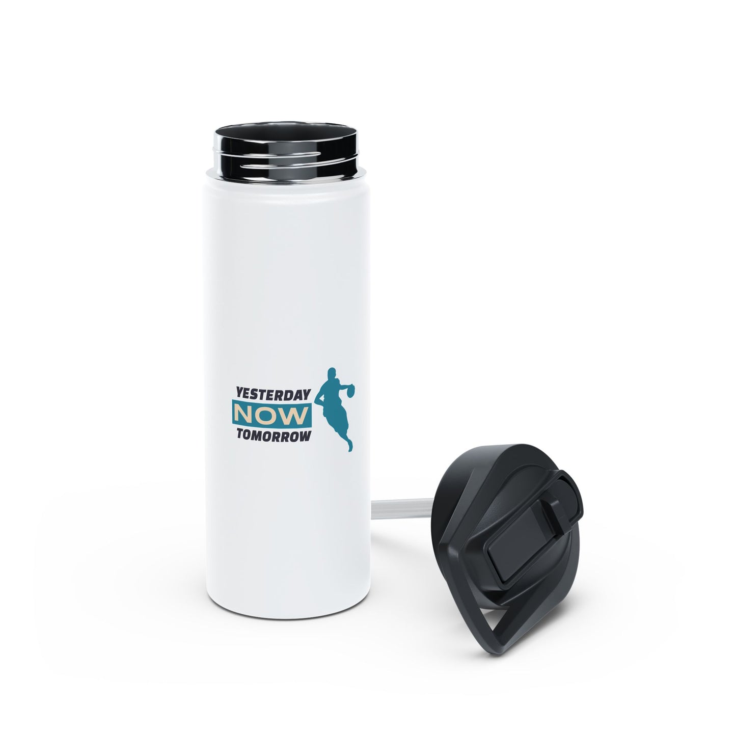 Yesterday Now Tomorrow Stainless Steel Water Bottle, Standard Lid