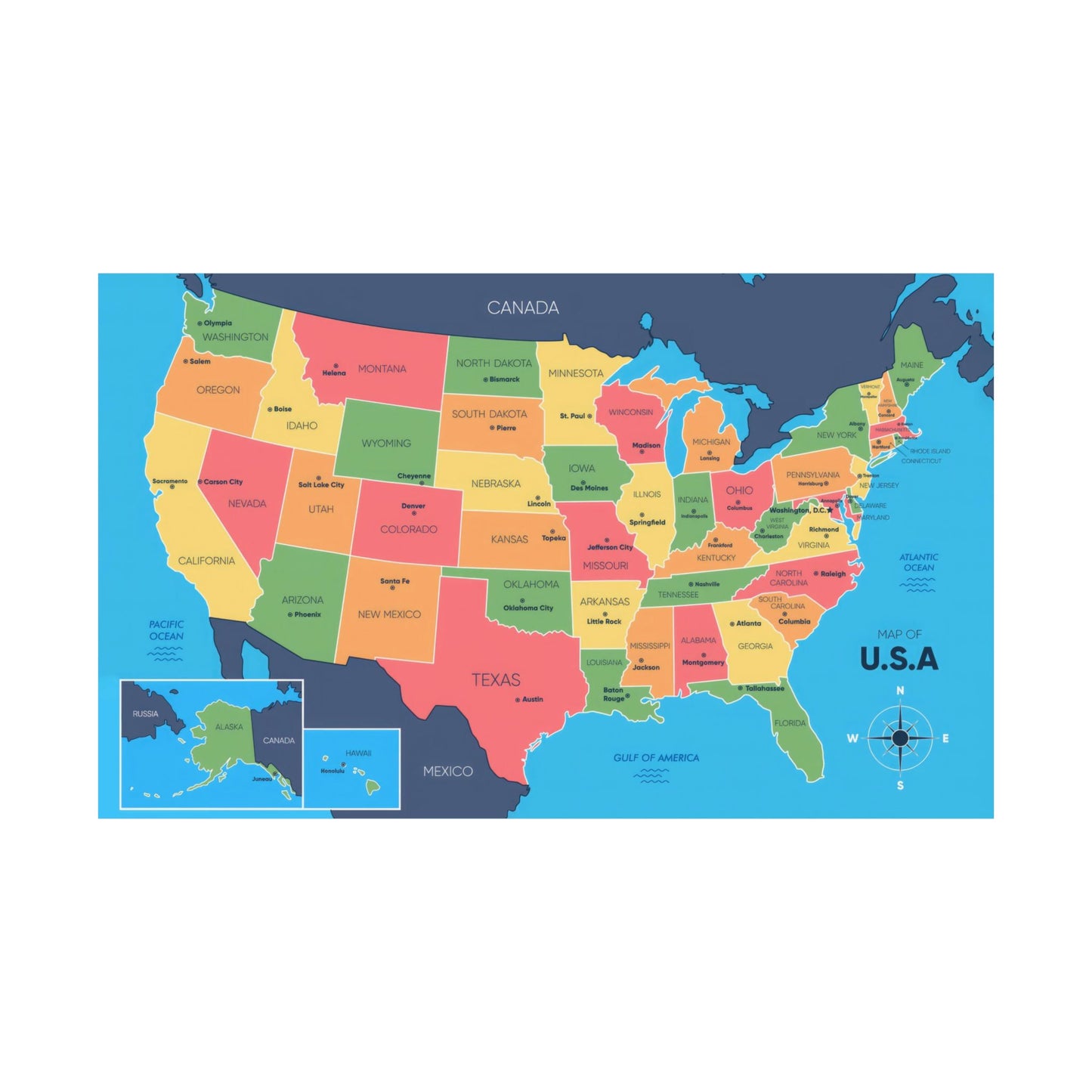 USA Map States and Capitals Posters