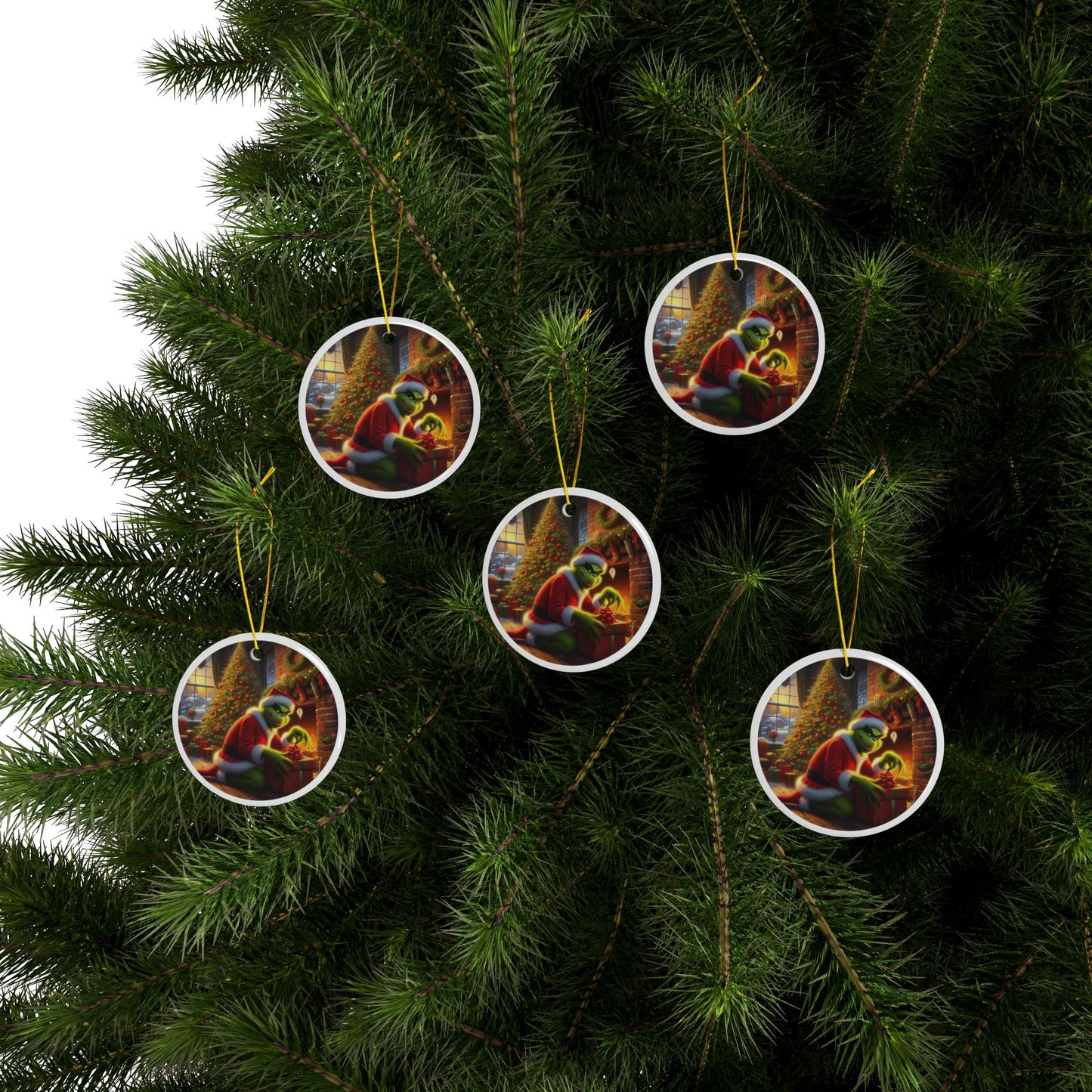 Sneaky Santa: The Grinch Strikes Again Christmas Ceramic Ornaments, 2-Side Print, (1pc, 3pcs, 5pcs, 10pcs)