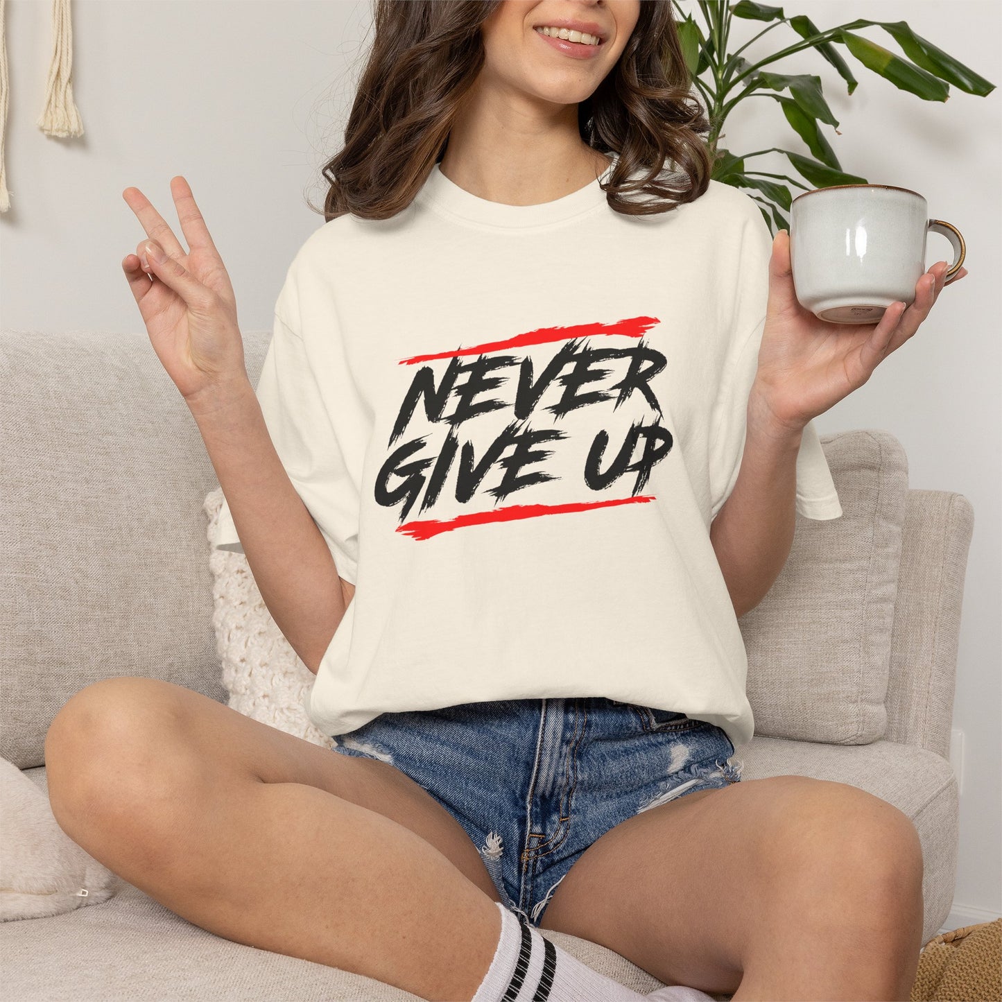 Never Give Up Motivational Unisex T-Shirt - Garment-Dyed for Comfort