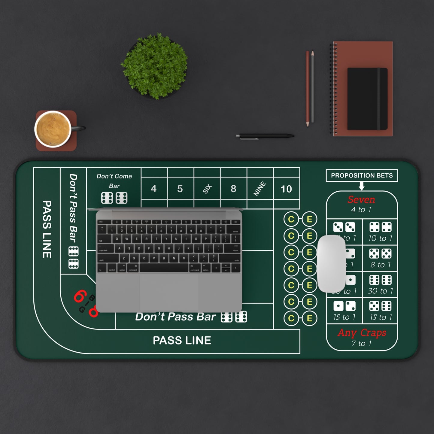 Casino Craps Desk Mat — 2-in-1 Gaming Surface / Green