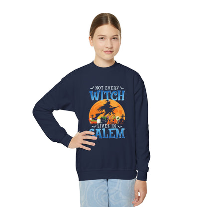 Youth Halloween Crewneck Sweatshirt - Not Every Witch Lives in Salem