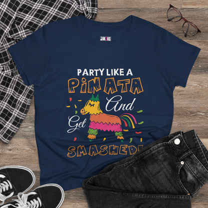 Party Like a Piñata Cotton Tee for Women - Fun and Playful Graphic Shirt