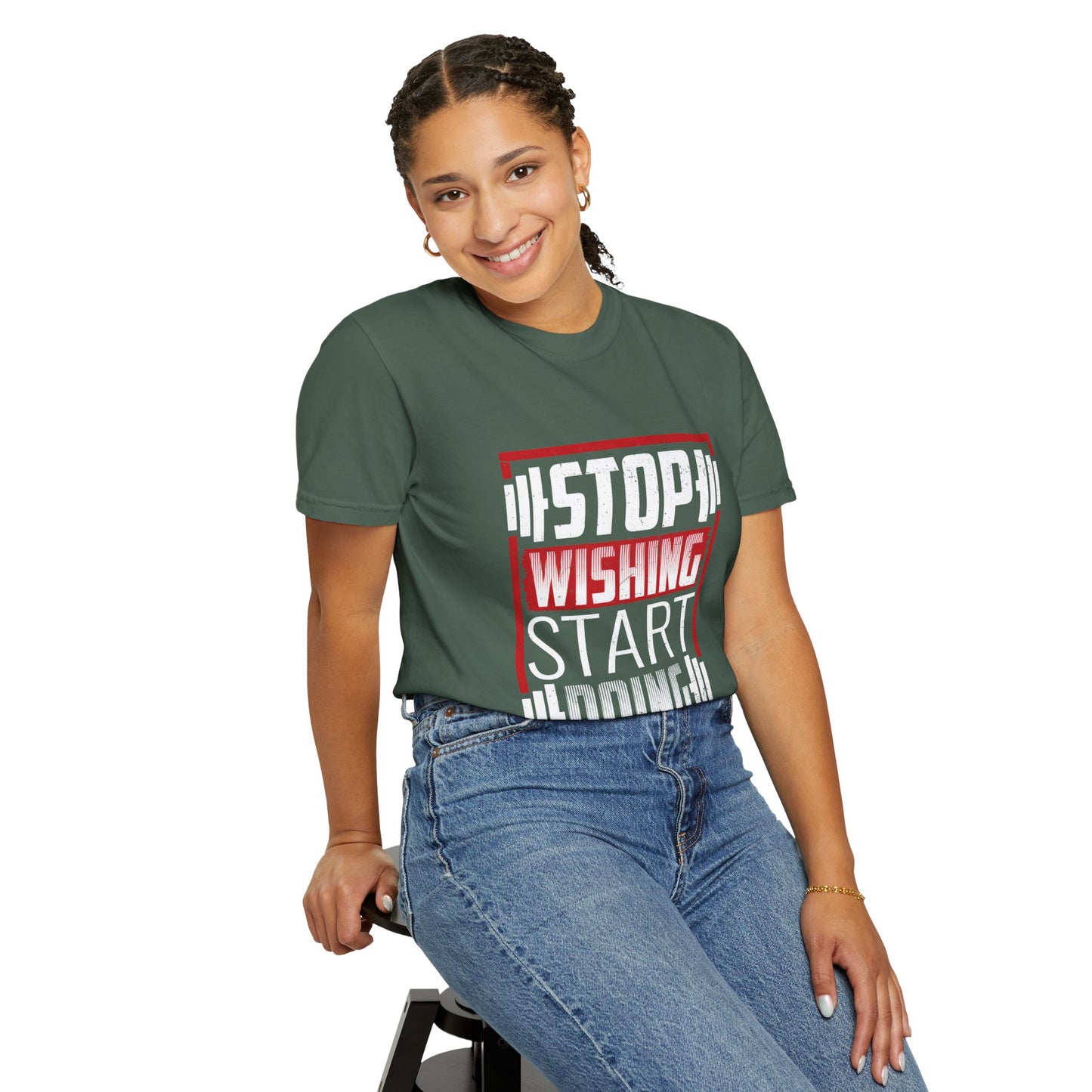 Motivational Workout T-Shirt - 'Stop Wishing Start Doing'