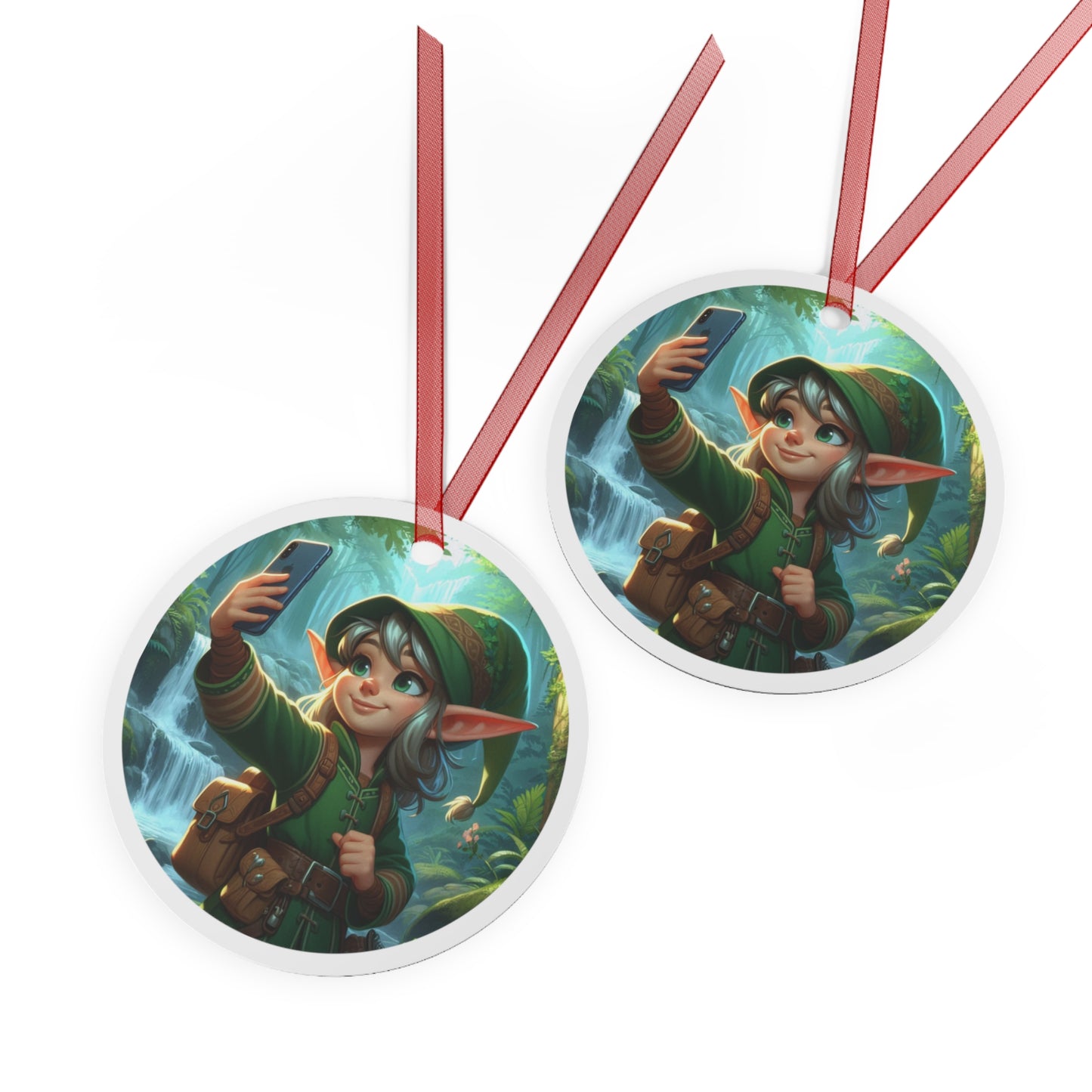 Elfie Selfie Metal Ornaments, 2-Side Print