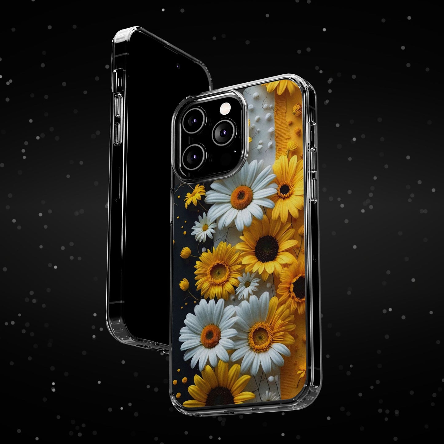 Clear Floral Phone Case - Yellow and White Daisy Pattern Colorful Spring Accessory