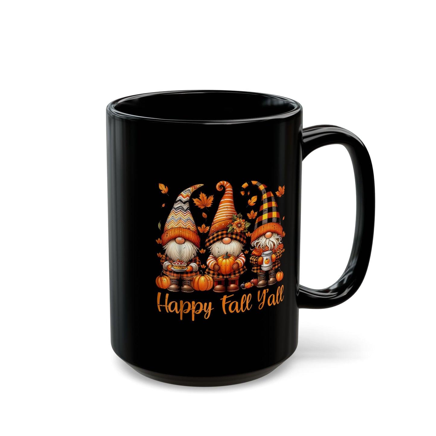 Happy Fall Y'all Gnome Mug, Black Coffee Cup for Autumn