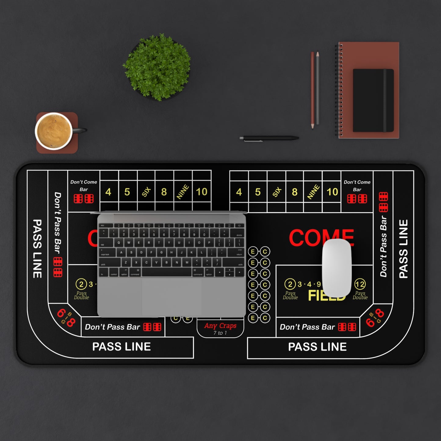 Casino Craps 2 Desk Mat — 2-in-1 Gaming Surface / Black