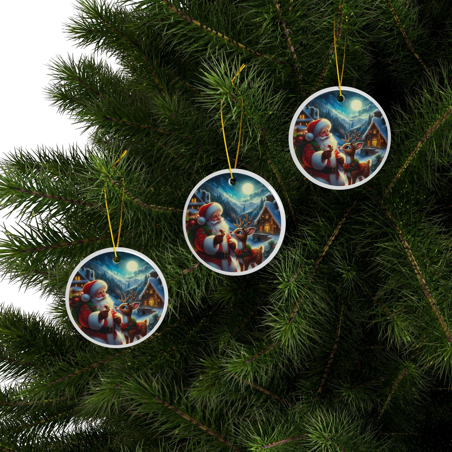 Santa’s Brightest Companion Christmas Ceramic Ornaments, 2-Side Print, (1pc, 3pcs, 5pcs, 10pcs)