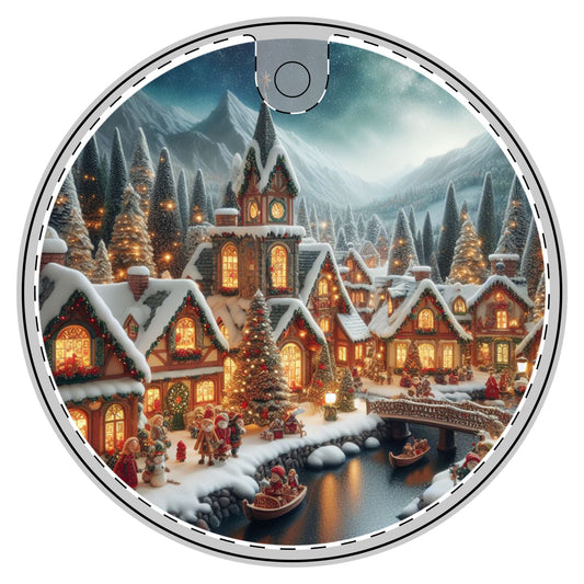 Silent Night in a Snow-Blanketed Village Decoration Ornament, (1pc)  one side print