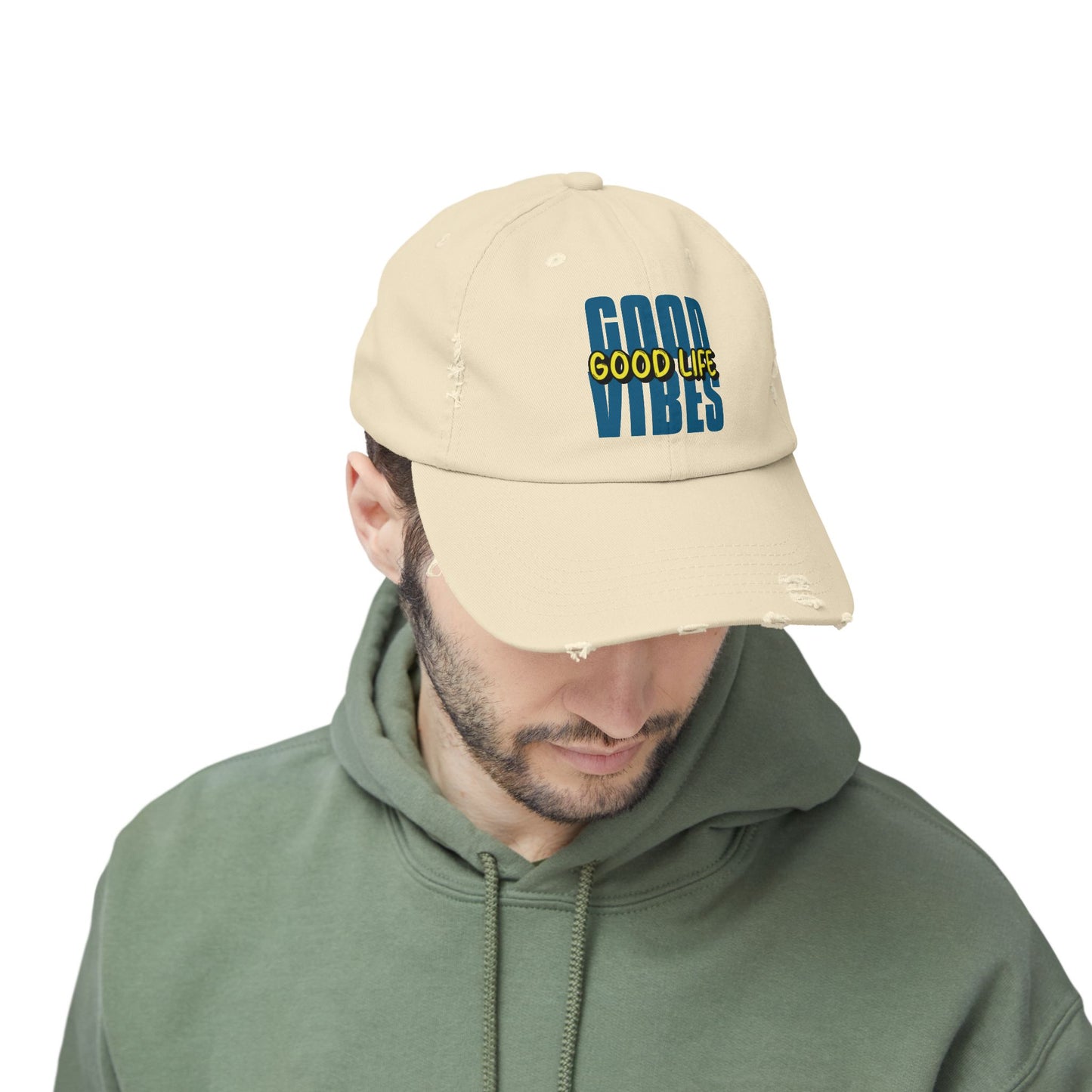 Good Vibes Good Life Unisex Distressed Cap