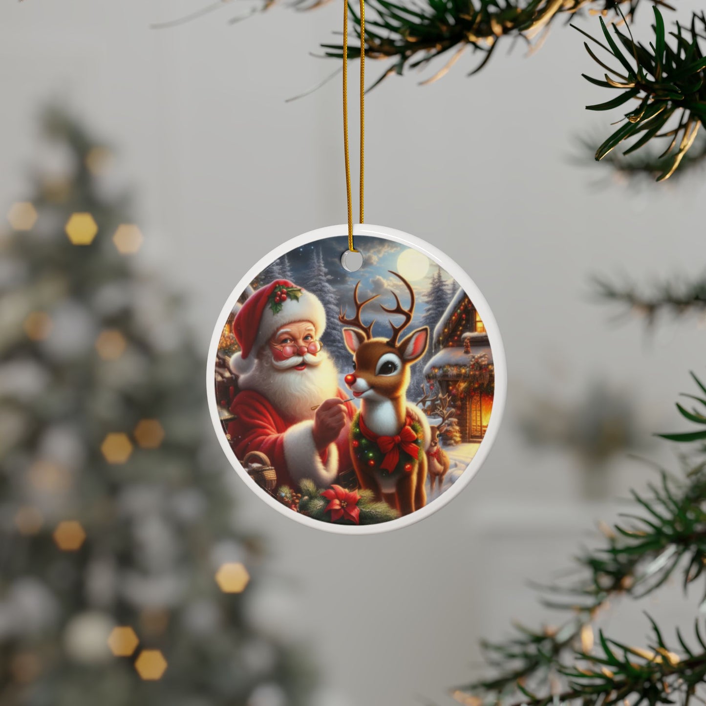 Rudolph’s Radiant Christmas Ceramic Ornaments, 2-Side Print, (1pc, 3pcs, 5pcs, 10pcs)