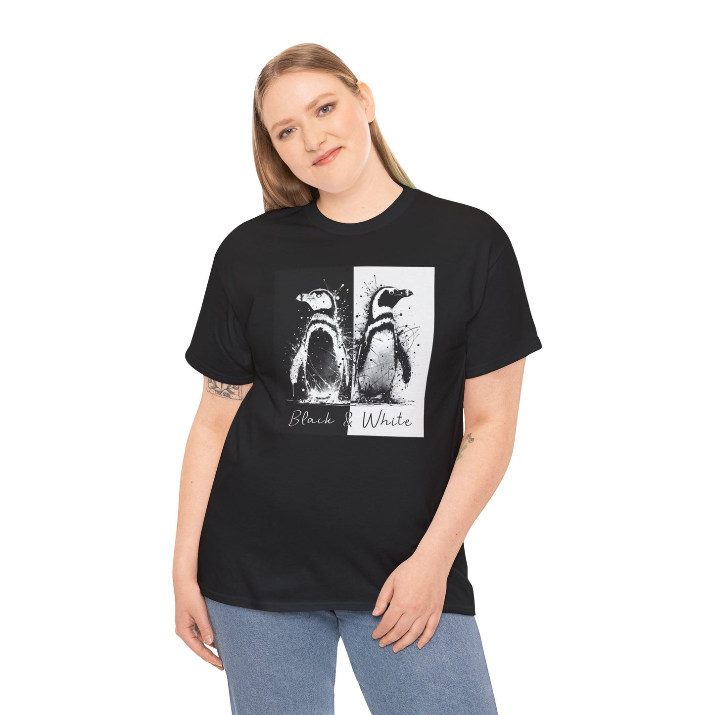 Black & White Penguins Unisex Heavy Cotton Tee