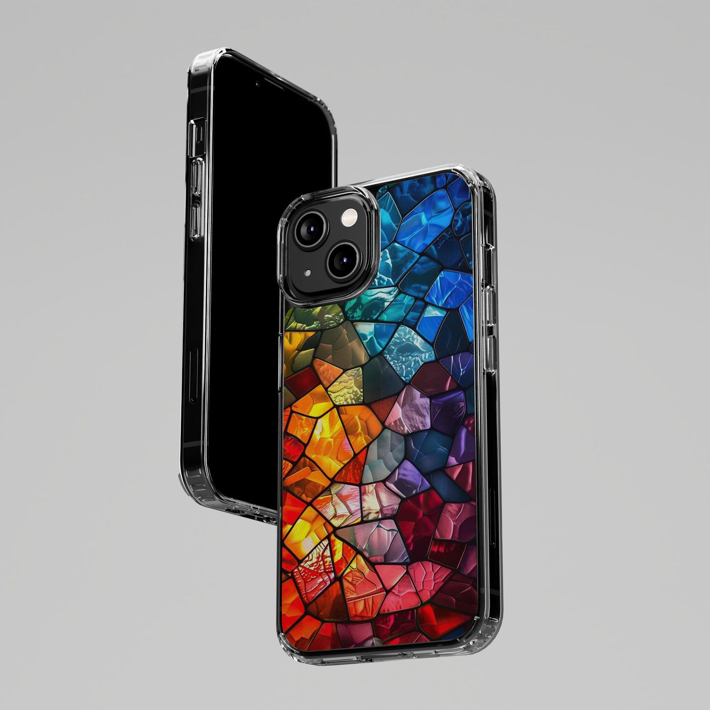 Vibrant Clear Phone Case, Colorful Stained Glass Design