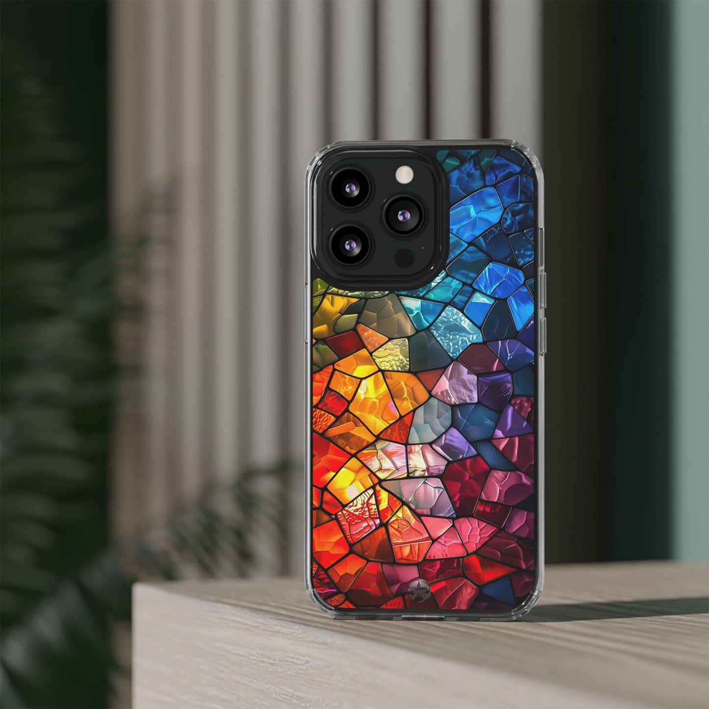 Vibrant Clear Phone Case, Colorful Stained Glass Design