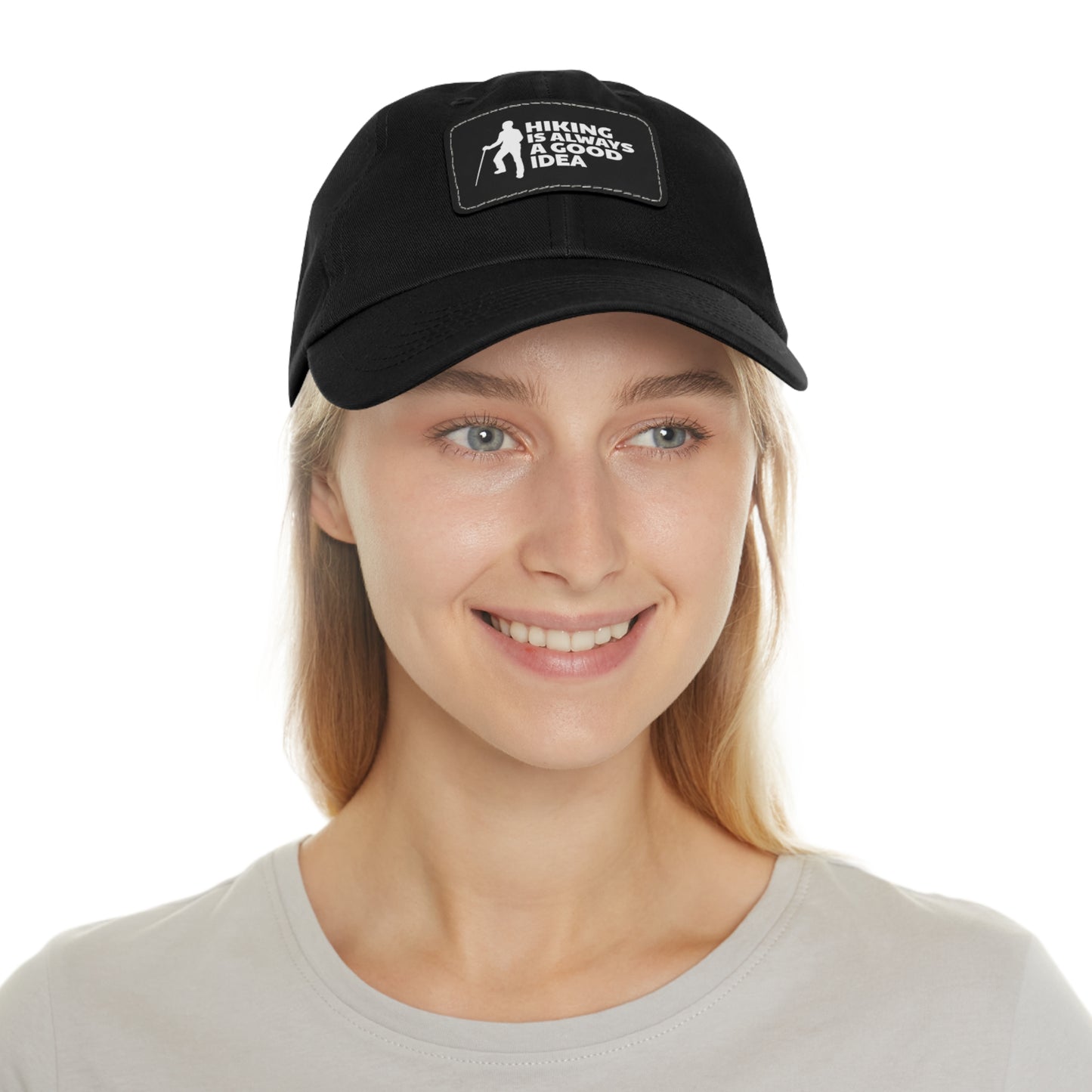 Hiking Is Always A Good Idea Dad Hat with Leather Patch (Rectangle)