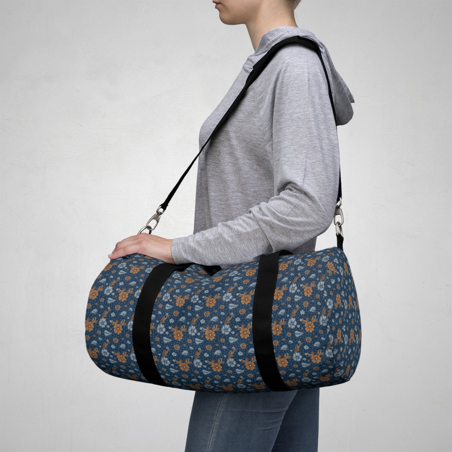 Timeless Elegance: Minimal Floral Duffel Bag / Dark Blue