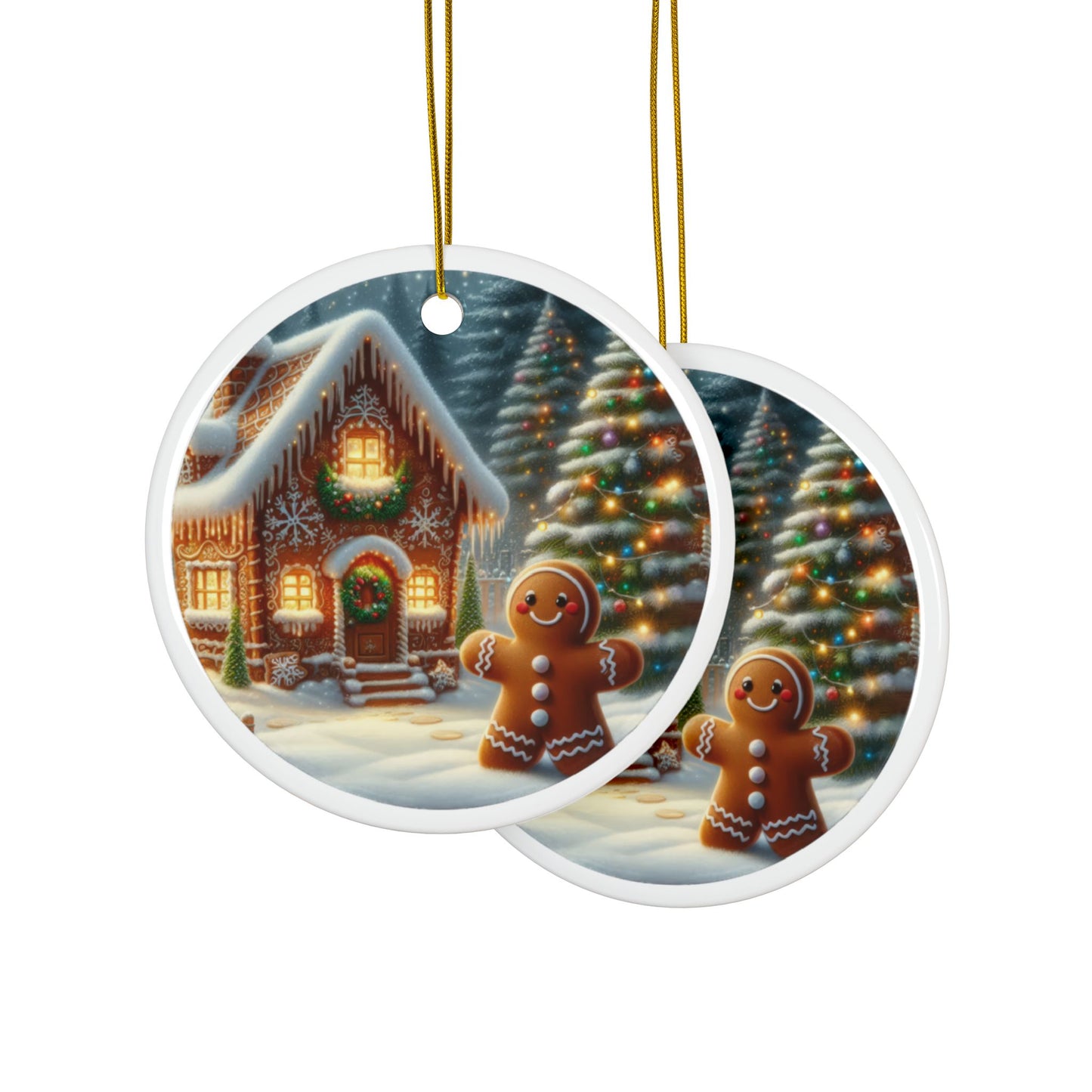 The Joyful Gingerbread Fellow Christmas Ceramic Ornaments, 2-Side Print, (1pc, 3pcs, 5pcs, 10pcs)