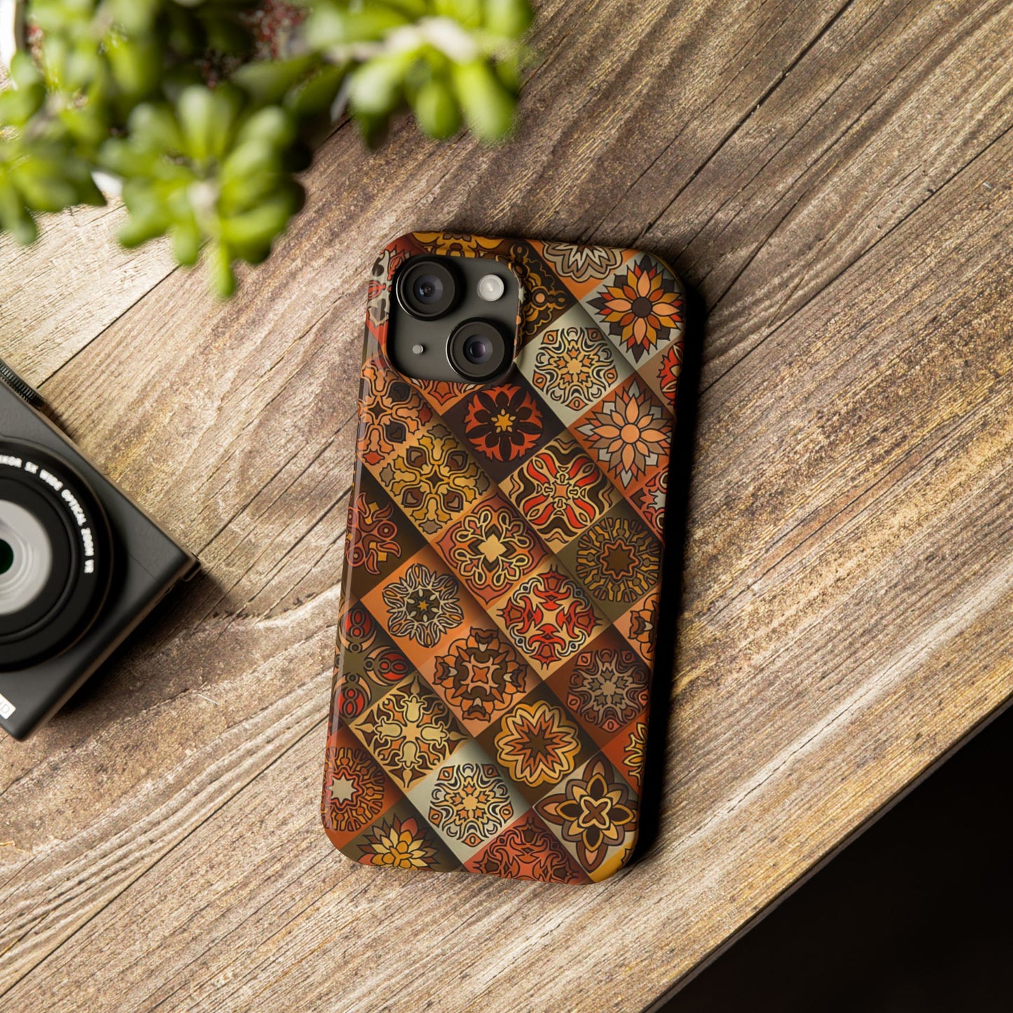 Aztec Geometric Slim Case, Boho Orange