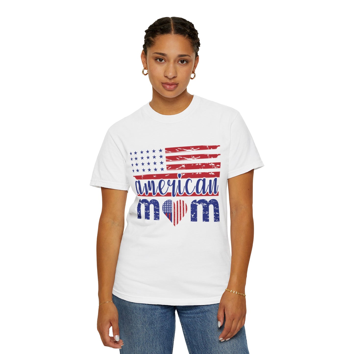 American Mom Garment-Dyed T-Shirt - Patriotic Tee for Moms